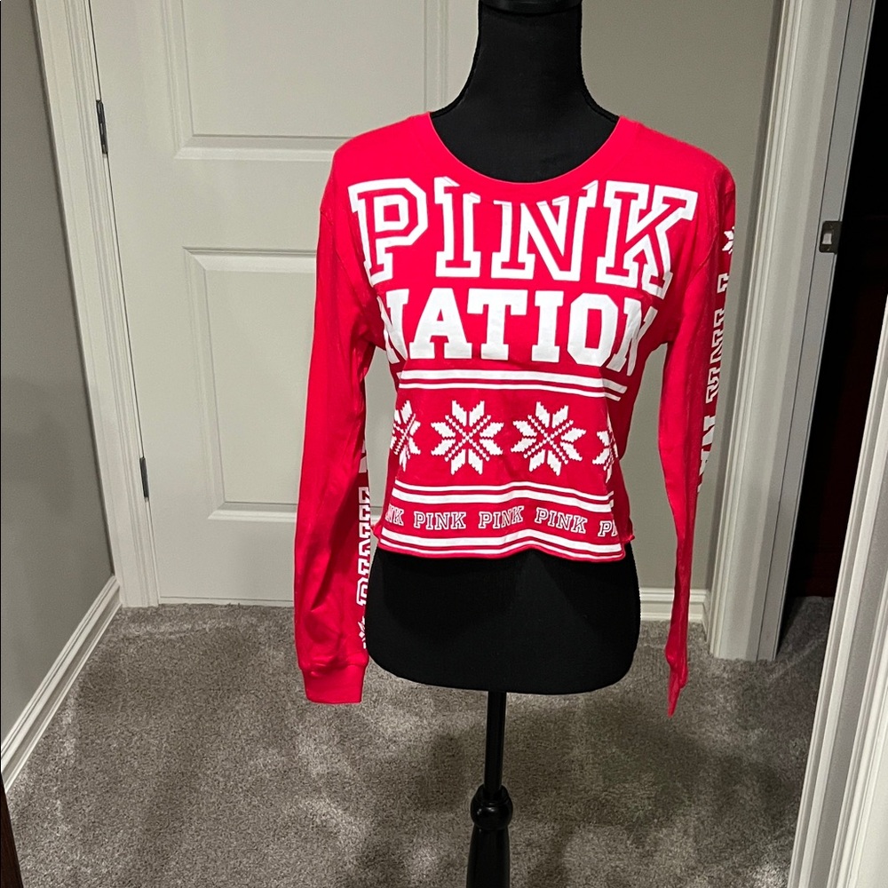 PINK Victoria's Secret Festive Red Long Sleeve Top